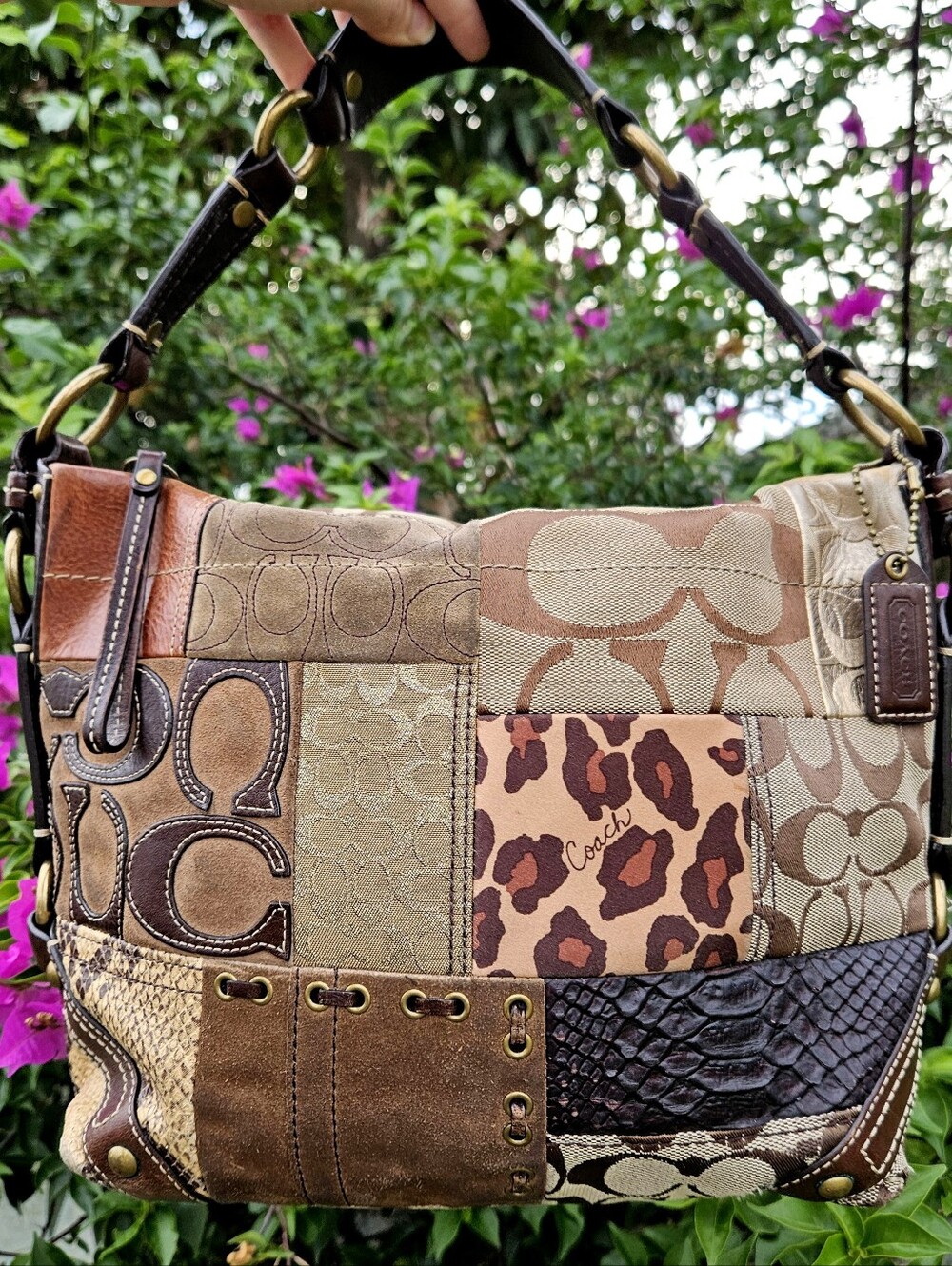 Coach 11496 Animal Print Patchwork Carly Hobo Shoulder Bag Hangtag Y2K Rare